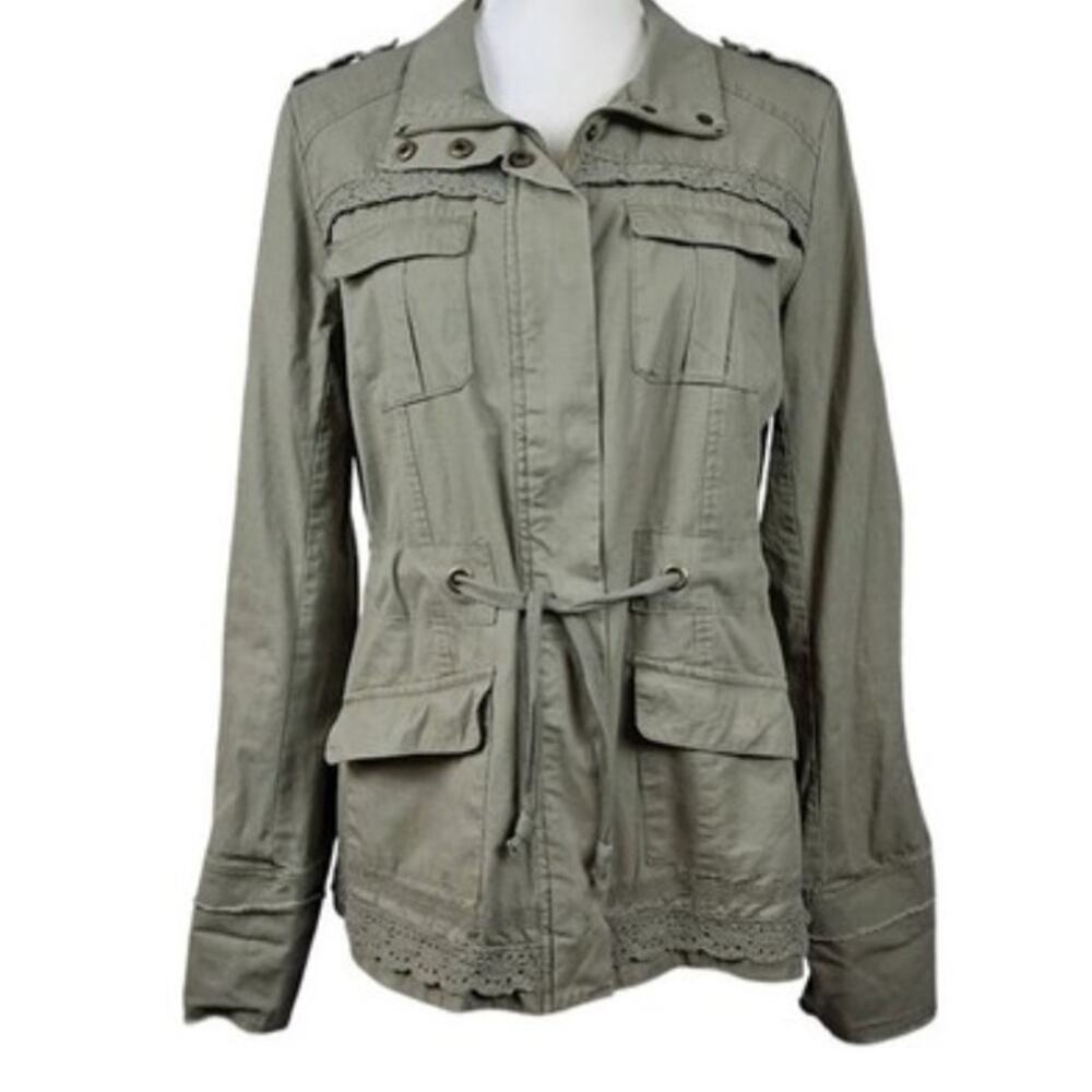 Venus Military Utility Jacket 100% Cotton Olive Green Women's Drawstring Waist